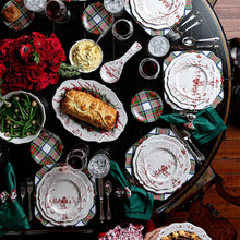 Red, white and green holiday table setting.